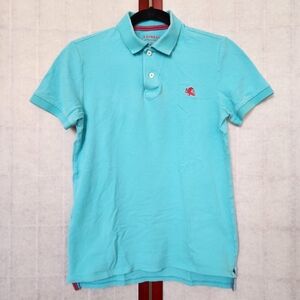 Express Aquamarine blue pique polo short-sleeved shirt. Men's size S.